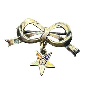 Eastern star Masonic sterling silver enamel bow brooch pin vintage